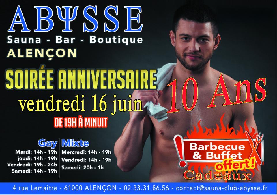 Sauna Club Abysse Alençon - Soirée gay : Soirée Anniversaire - 2023-06-16T19:00:00 - 2023-06-16T23:59:00